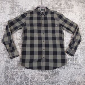 Timberland Shirt Mens Small Gray Black Plaid Embroidered Tree Logo Casual